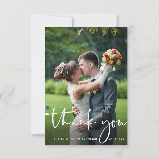 Hand Lettered Script Wedding Photo Thank You Card | Zazzle