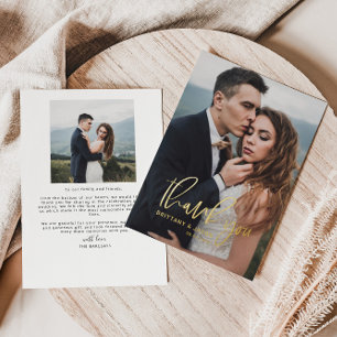 Hand Lettered Script Wedding Photo Thank You Foil Invitation