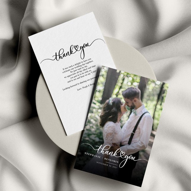 Hand-Lettered Script Wedding Photo Thank You Note Card (Creator Uploaded)