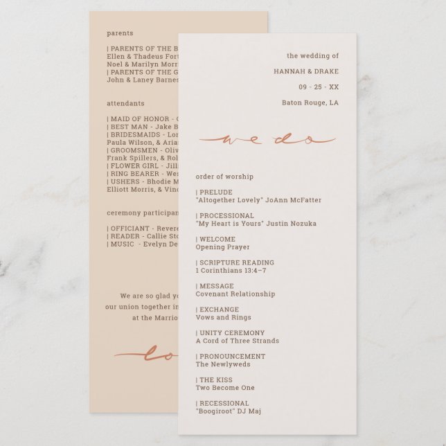 Hand Lettered Script Wedding Program (Front/Back)