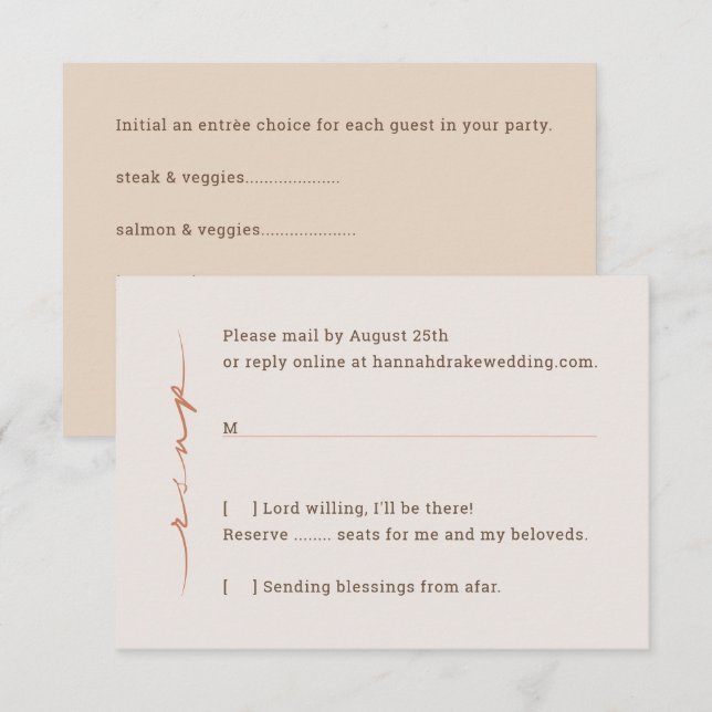 Hand Lettered Script Wedding RSVP Card (Front/Back)