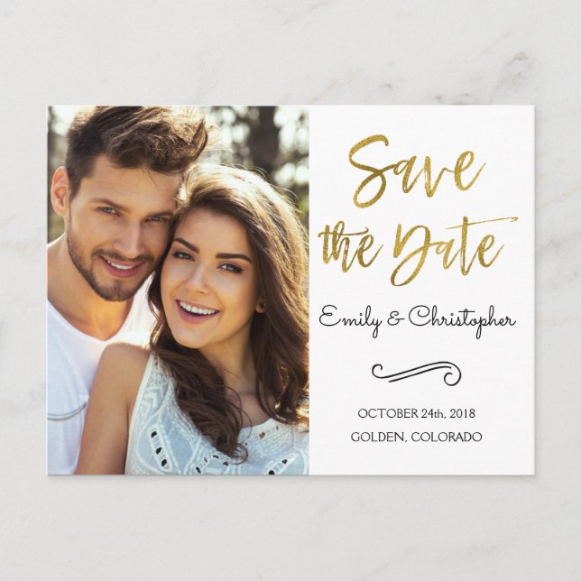 Hand Lettered Script Wedding Save the Date Photo Announcement Postcard (Front)