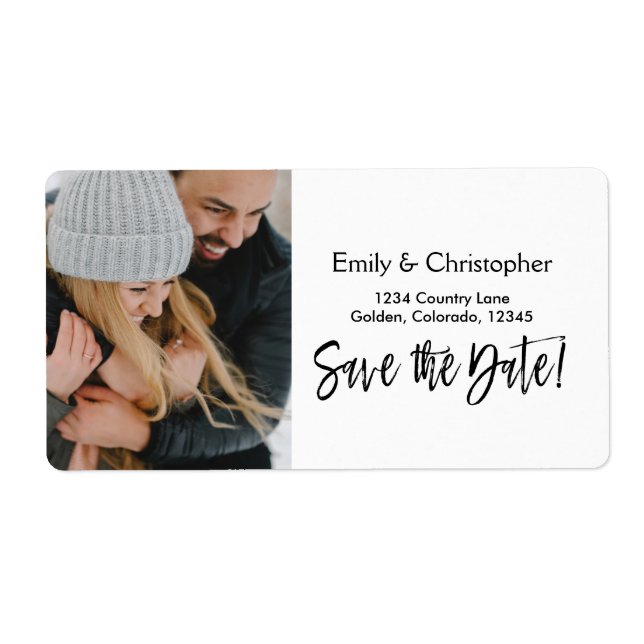 Hand Lettered Script Wedding Save the Date Photo Label (Front)