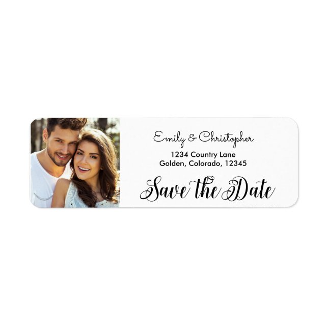 Hand Lettered Script Wedding Save the Date Photo Label (Front)