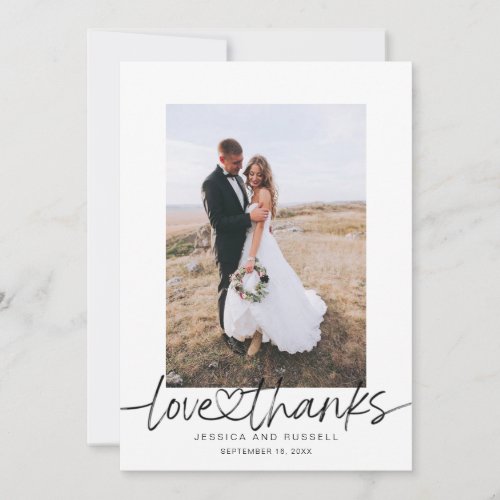 Hand Lettered Script with Heart Photos Wedding Thank You Card