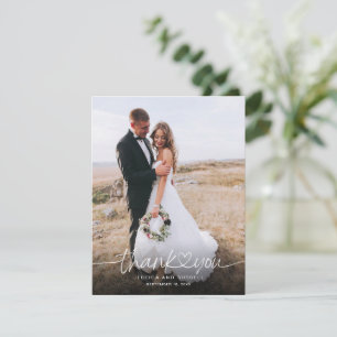 Hand Lettered Script with Heart Photos Wedding Thank You Card