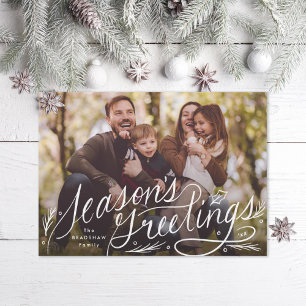 Hand Lettered Seasons Greetings Photo Holiday Card