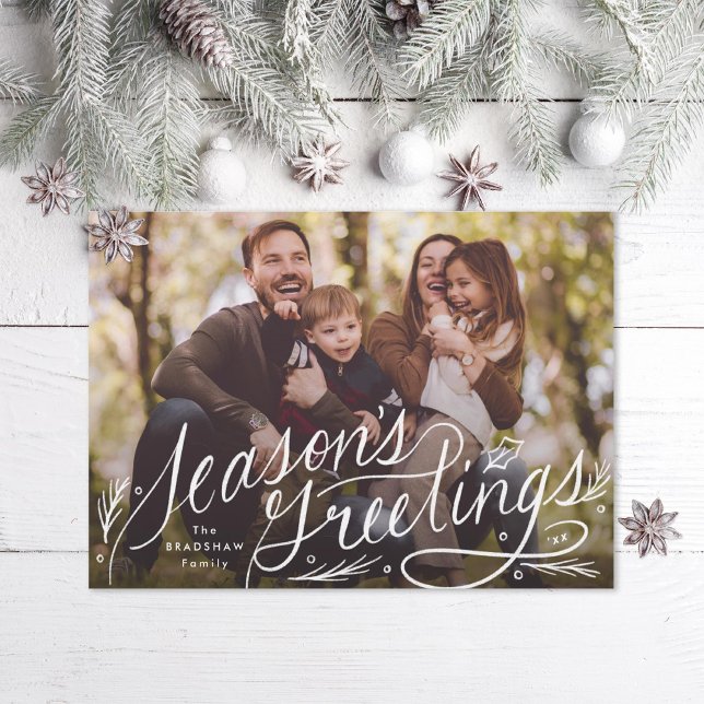 Hand Lettered Seasons Greetings Photo Holiday Card (Creator Uploaded)