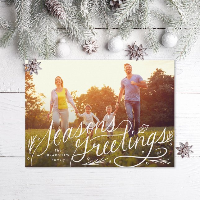 Hand Lettered Seasons Greetings Photo Holiday Card (Creator Uploaded)