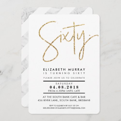 HAND LETTERED simple gold glitter sixty 60th Invitation