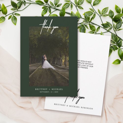 Hand_Lettered Simple Photo Forest Green Thank You Card