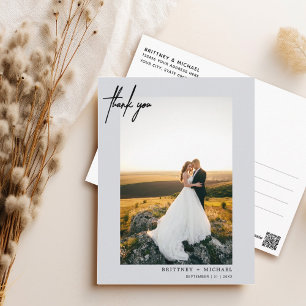 Hand-Lettered Simple Photo Grey Thank You Postcard