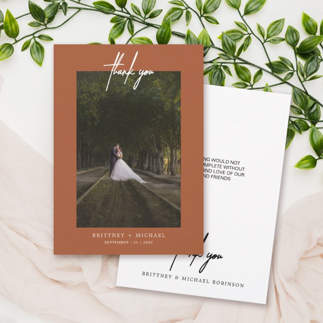 Hand-Lettered Simple Photo Terracotta Thank You Card (Creator Uploaded)