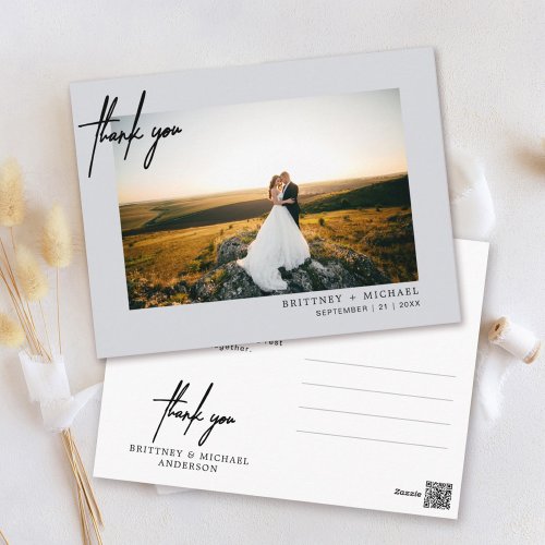 Hand_Lettered Simple Photo Thank You Grey Postcard