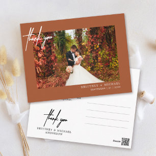 Hand-Lettered Simple Photo Thank You Terracotta Postcard