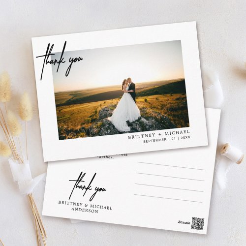 Hand_Lettered Simple Photo Thank You White Postcard