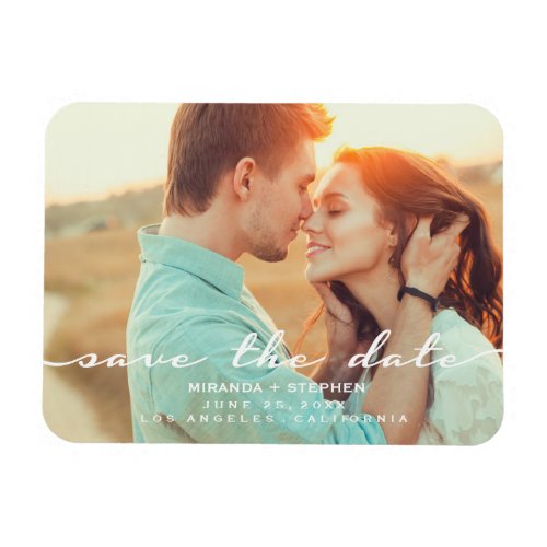Hand Lettered Style Save the Date Wedding Photo Magnet