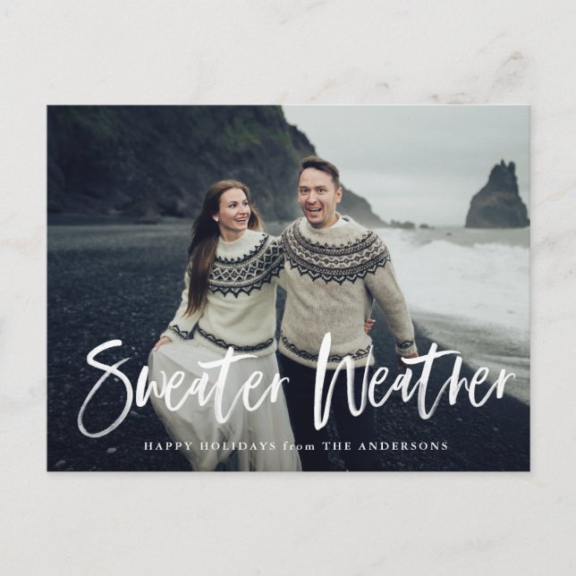 Hand-Lettered Sweater Weather Overlay Photo Postcard (Front)