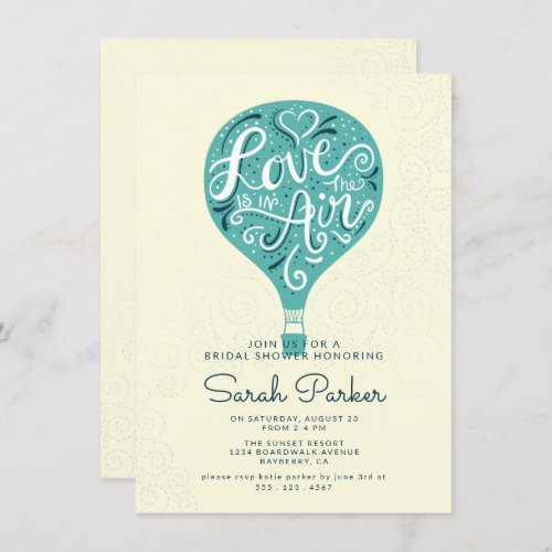 Hand Lettered Teal Hot Air Balloon Bridal Shower Invitation