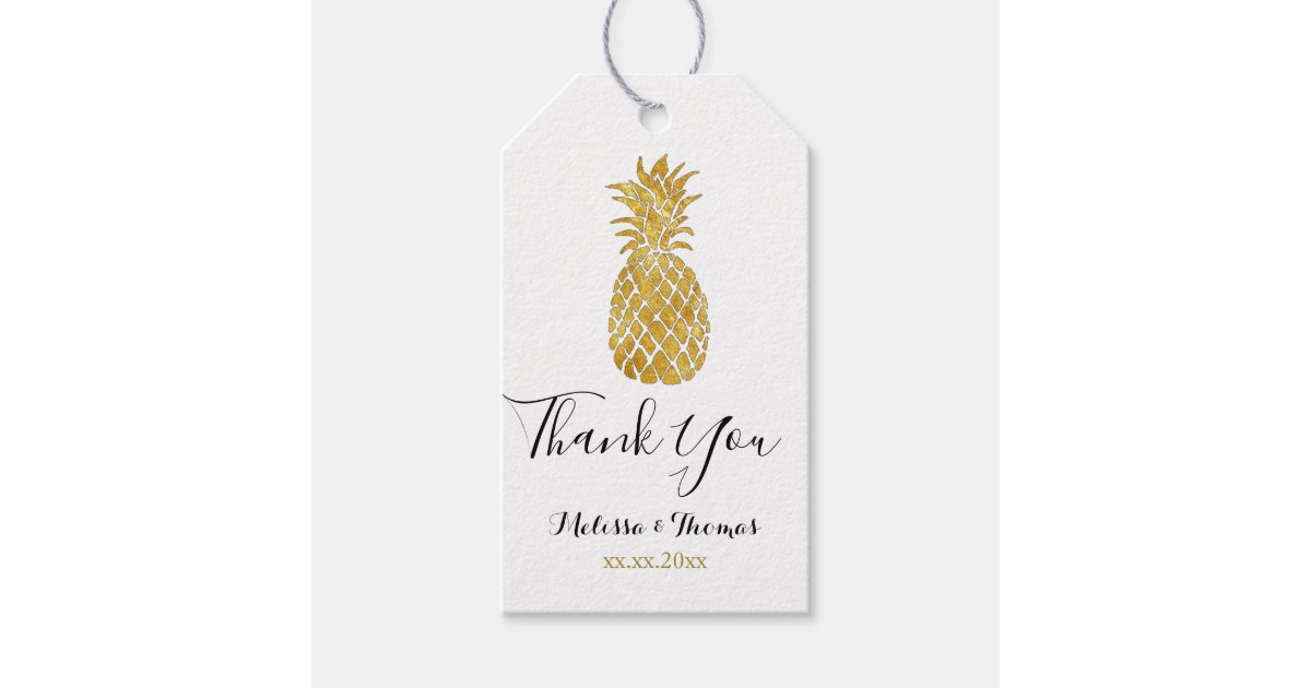 hand lettered thank you golden pineapple gift tags | Zazzle