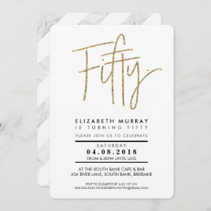 HAND LETTERED TYPE simple gold glitter 50th INVITE