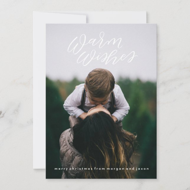 Hand Lettered Warm Wishes Holiday Photo Card (Front)