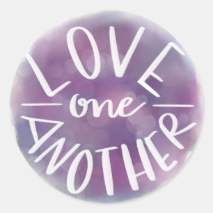 Hand-Lettered Watercolor Bokeh Love One Another Classic Round Sticker