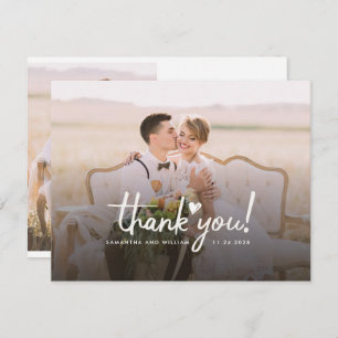 Hand-Lettered Wedding 2 Photos Modern Thank You Card
