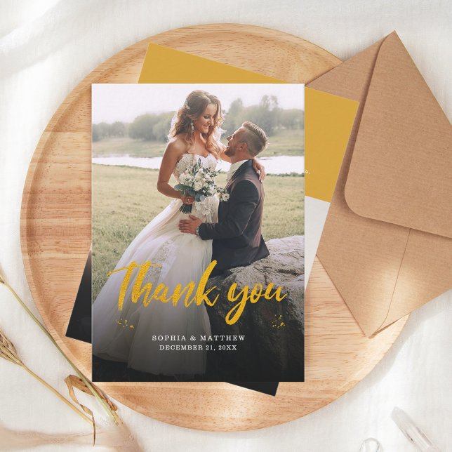 Hand-Lettered Wedding Day Photo Thank You Card (Modern Wedding Thank You 2 Photos Card)