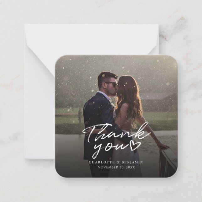 Hand-Lettered Wedding Day Photo Thank You Note Card (Front)