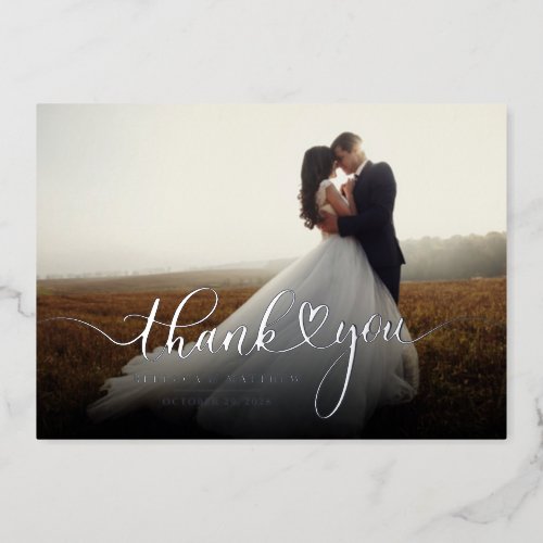 Hand_Lettered Wedding Day Photo Thank You Silver Foil Invitation