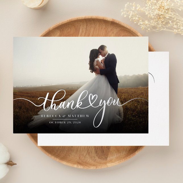 Hand-Lettered Wedding Day Photo Thank You Silver Foil Invitation (Wedding Photo Script Hand-Lettered Silver Foil Thank You Card)