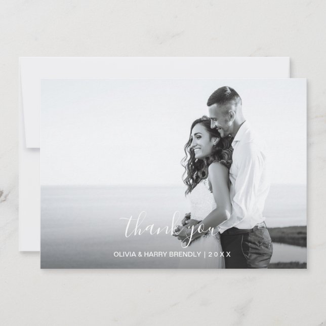 Hand Lettered Wedding Photo Card - White Script (Front)