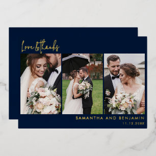 Hand-Lettered Wedding Photo Collage Thank You Gold Foil Invitation