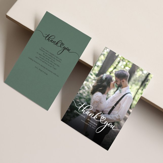Hand-Lettered Wedding Photo Newlyweds Thank You Note Card (Creator Uploaded)