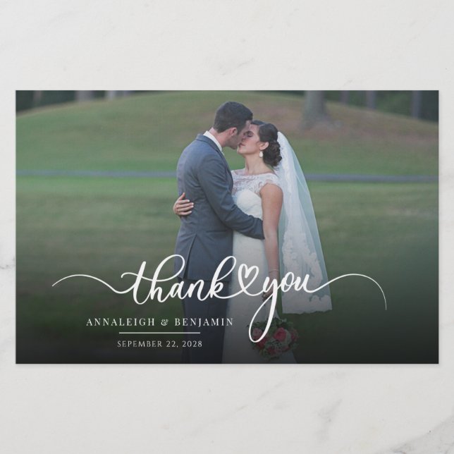 Hand-Lettered Wedding Photo Thank You Card (Front)