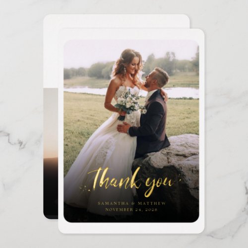 Hand_Lettered Wedding Photo Thank You Gold Foil Invitation