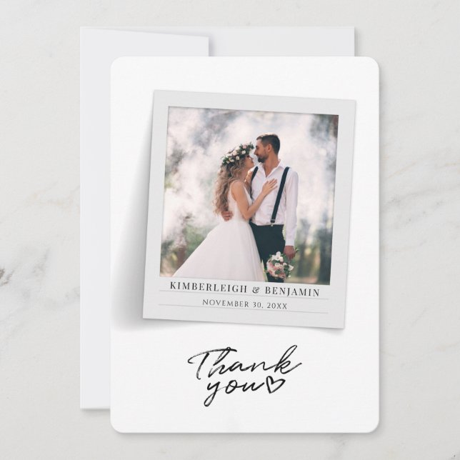 Hand-Lettered Wedding Photo Thank You Note Card (Front)