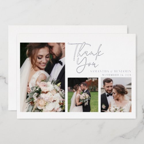 Hand_Lettered Wedding Photos Thank You Silver Foil Invitation