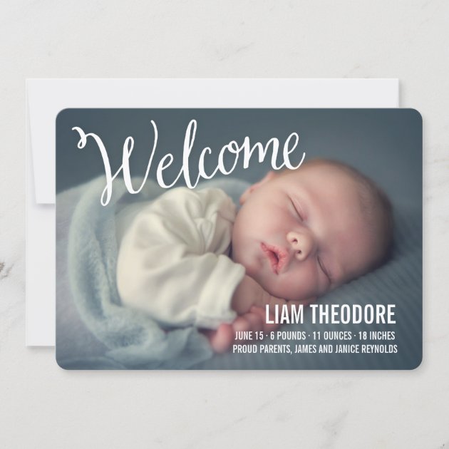 Hand Lettered Welcome Photo Birth Announcement