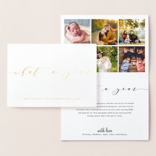 Hand_Lettered What a Year Modern Photo Collage Foil Card