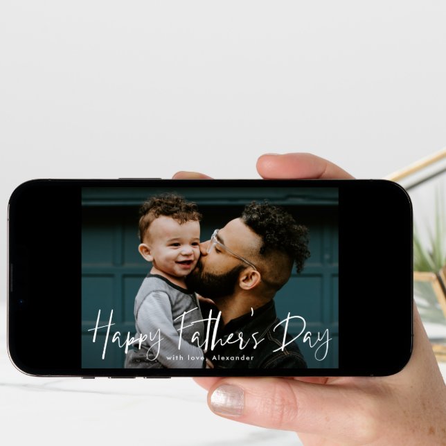 Hand-Lettered White Script Photo Father's Day Card (Front Digital)