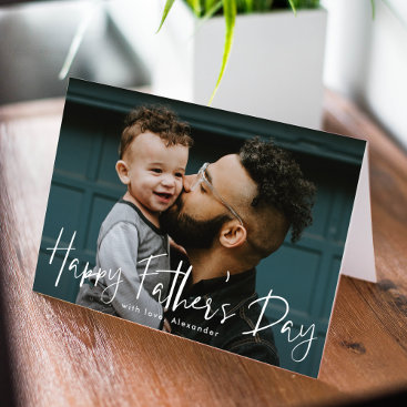 Hand-Lettered White Script Photo Father's Day Card
