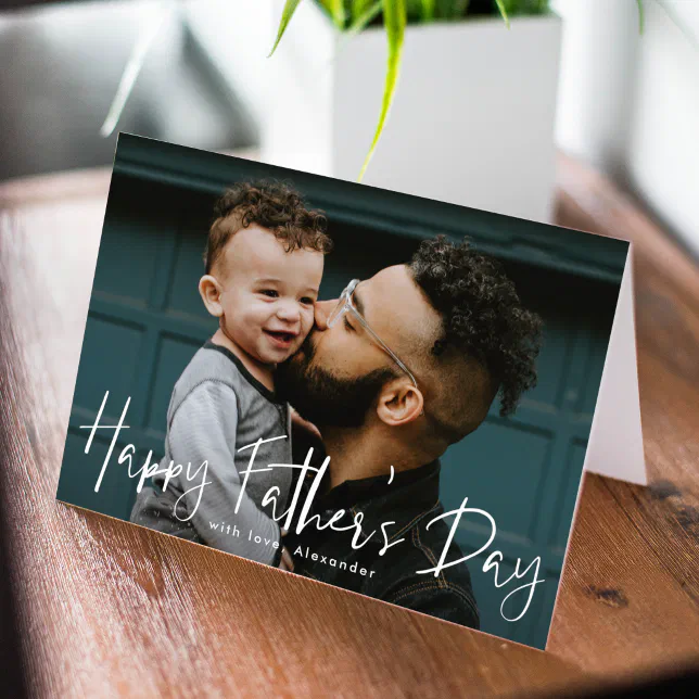 Hand-Lettered White Script Photo Father's Day Card | Zazzle