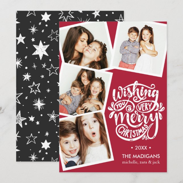 Hand Lettered Wishes | Christmas Photo Collage Invitation (Front/Back)