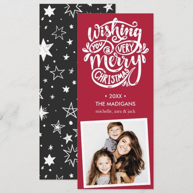 Hand Lettered Wishes | Retro Christmas Photo Invitation (Front/Back)