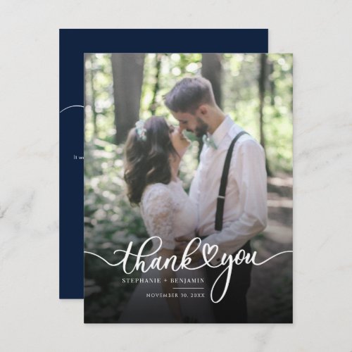 Hand Lettered with Heart Wedding Photo Thank You Note Card