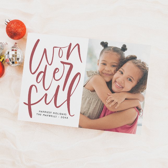 Hand Lettered Wonderful Christmas Holiday Photo Card (Creator Uploaded)