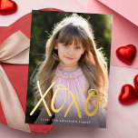Hand-Lettered XOXO Valentine's Day Photo Foil Holiday Card<br><div class="desc">Modern Valentine's day card featuring your vertical photo with "XOXO" displayed in gold foil lettering. Personalize the front of the Valentine's day photo card with your name. The back of the gold foil Valentine's day card features a pattern of dark pink and white dots with a light pink background.</div>