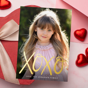 Hand-Lettered XOXO Valentine's Day Photo Foil Holiday Card